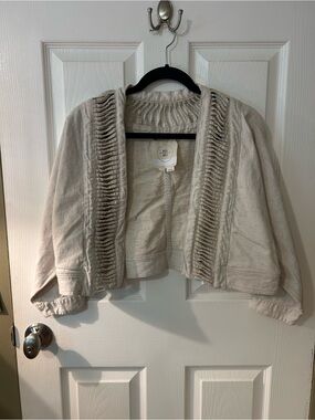 Cropped Open-Front Lightweight Jacket - Cream